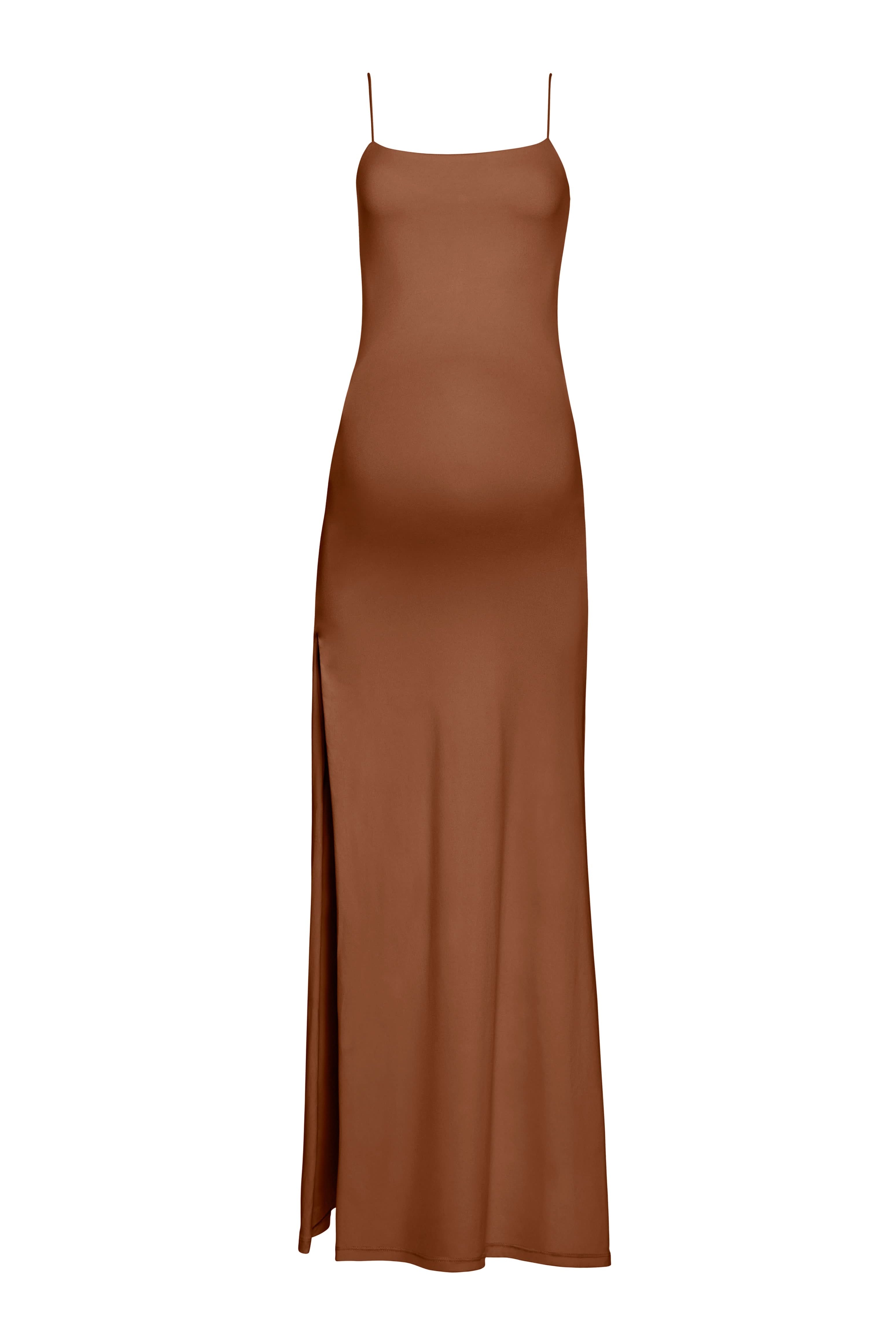 Bumpsuit Maternity The Rosie Square Neck Sleeveless Maxi Dress with side slit in mocha