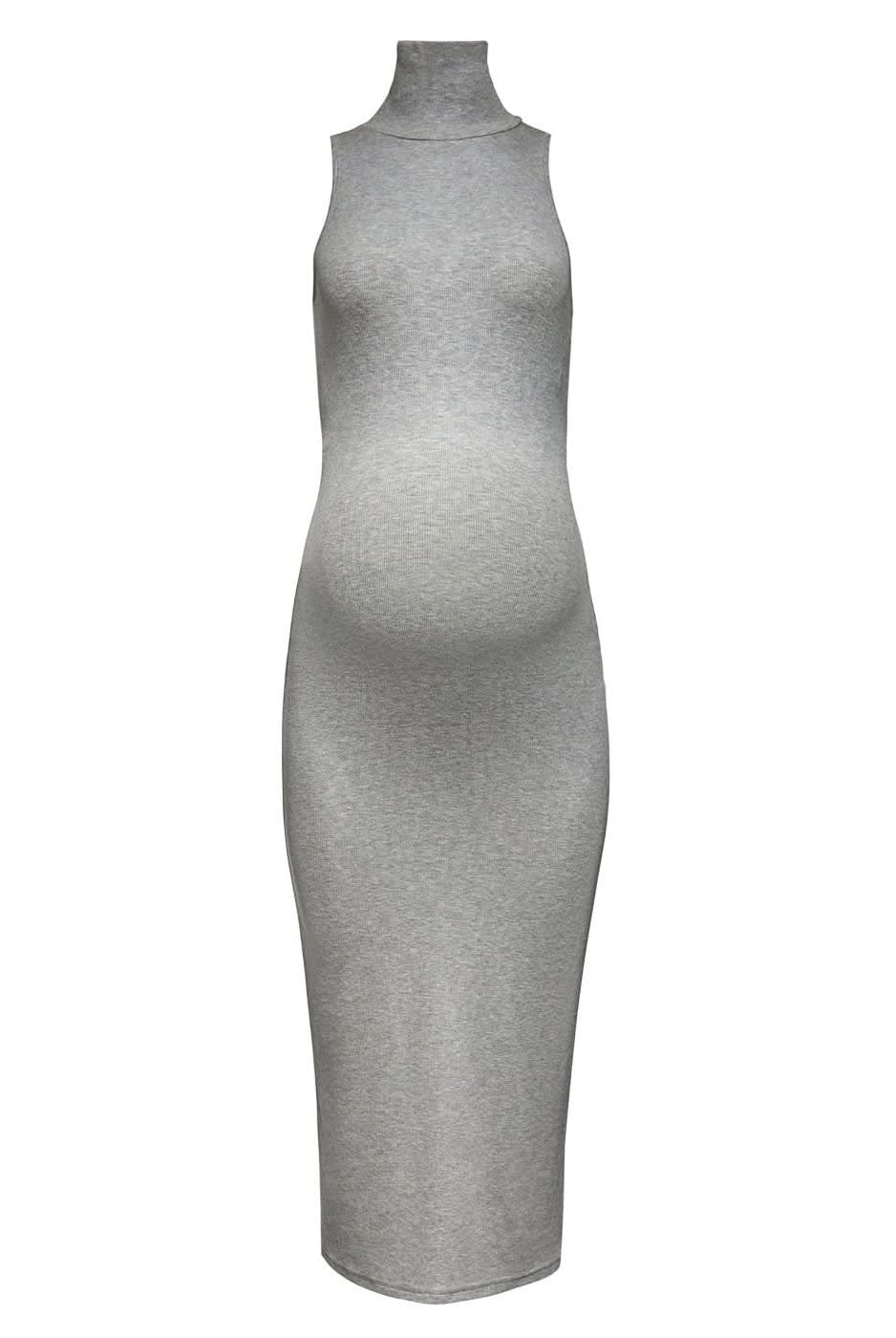 Bumpsuit Maternity Soft Rib Turtleneck Sleeveless Dress in Heather Grey