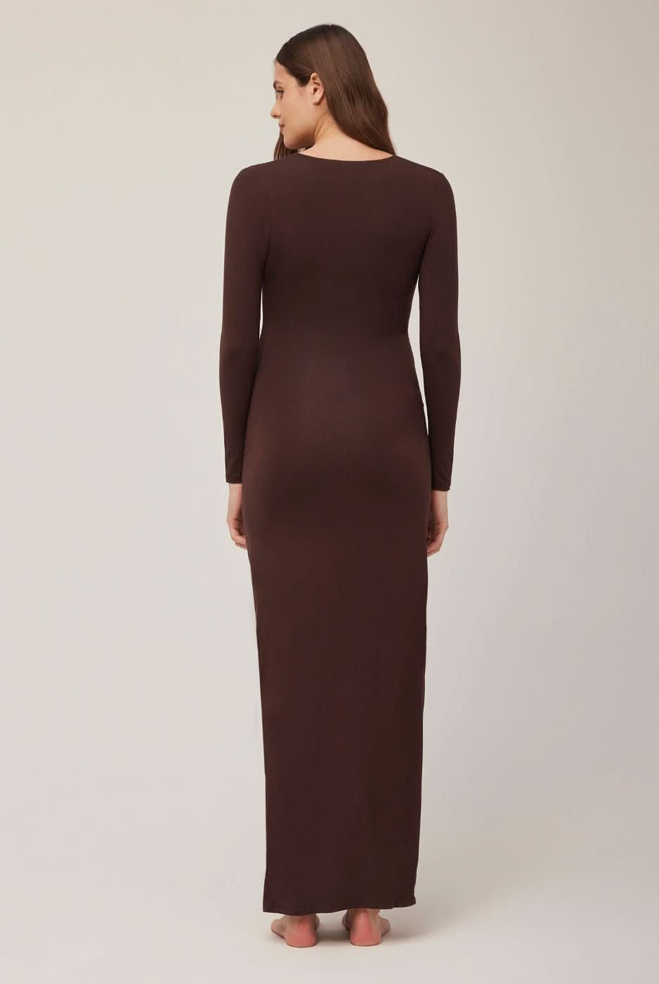 the maternity long sleeve v neck evening dress in chocolate