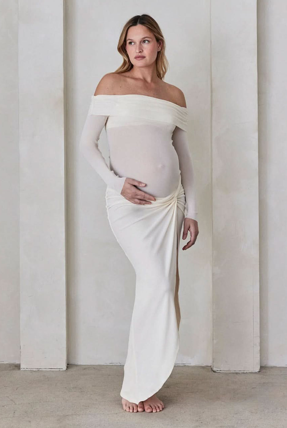 bumpsuit the soft mesh midi maternity skirt in ivory