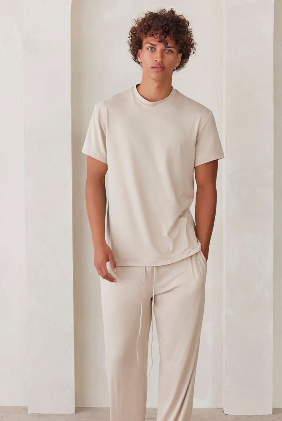 Bumpsuit The Cloud Loungewear Mens Short Sleeve Tee in Oat