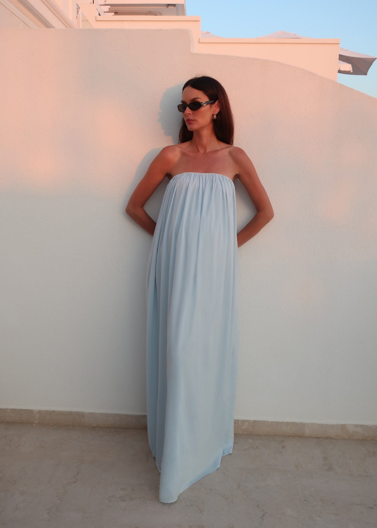 bumpsuit blue dress The Dahlia Maxi Dress, Strapless, Built-in Bra, Super Soft Cotton Voile, Ivory, for Women Maxi dress