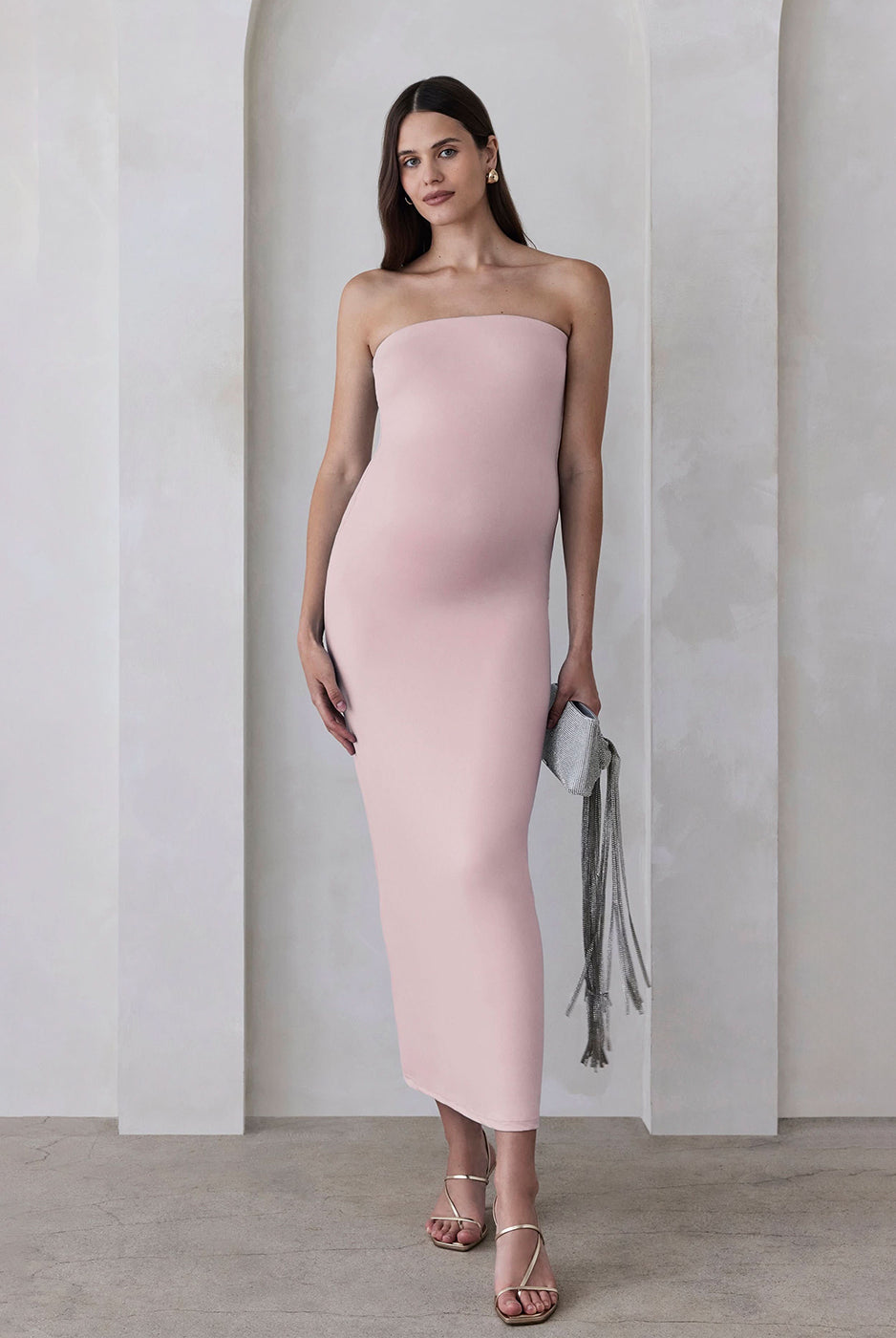 bumpsuit the zoe maxi maternity strapless dress in dusty pink