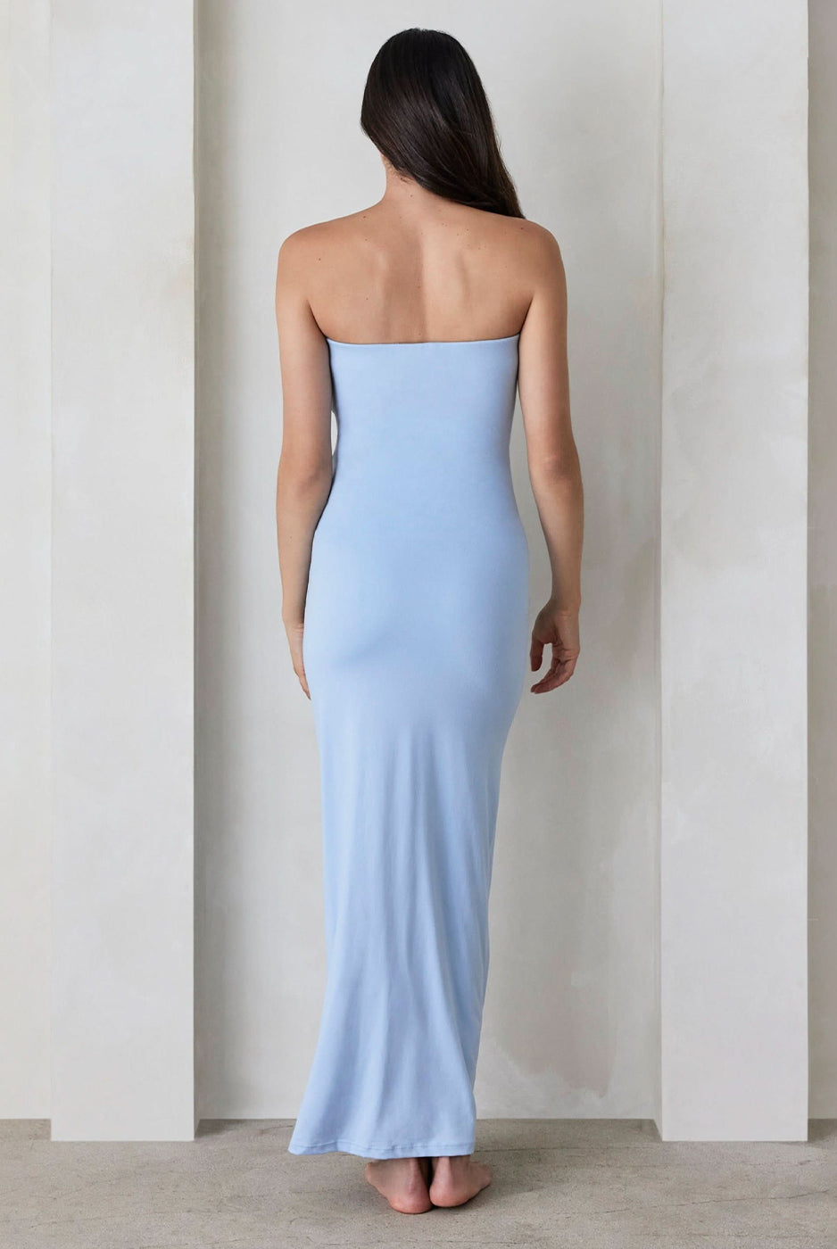 bumpsuit the zoe maxi maternity strapless dress in powder blue