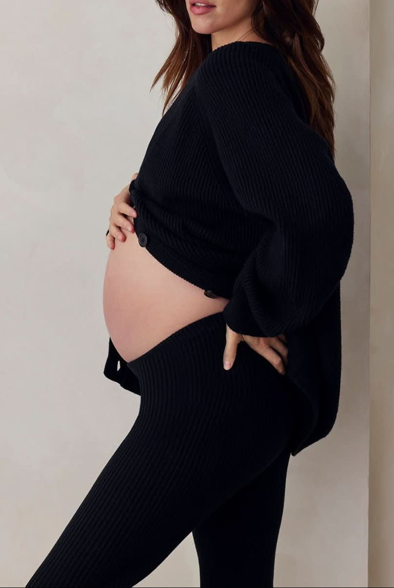 cozy knit turtleneck sweater and flare pant in black