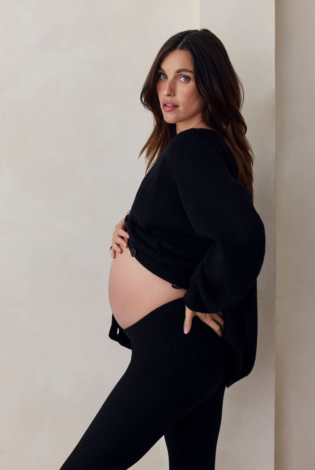 cozy knit turtleneck sweater and flare pant in black