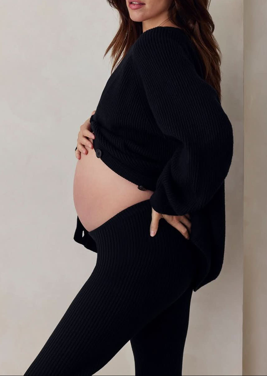 cozy knit turtleneck sweater and flare pant in black