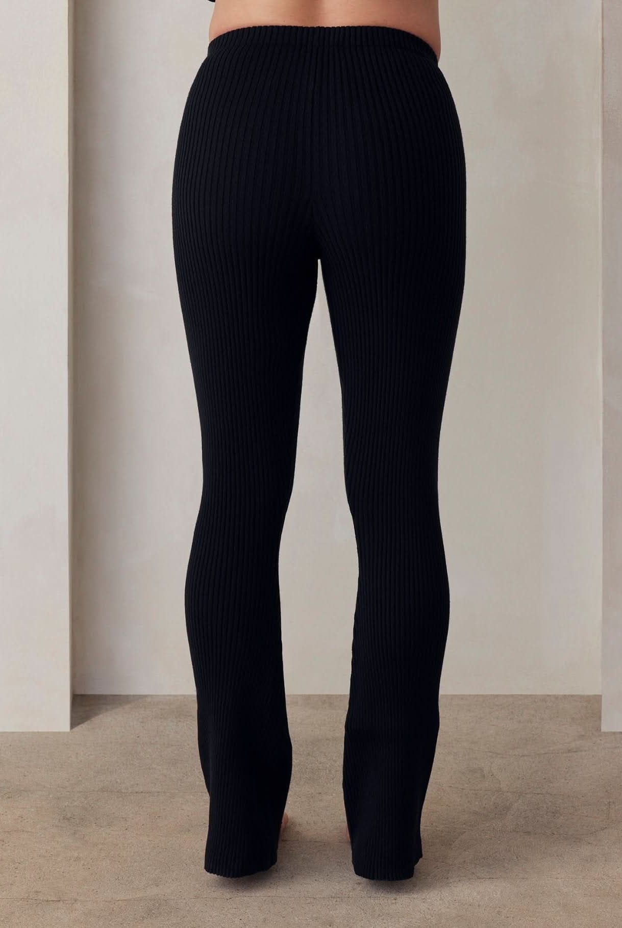 cozy knit turtleneck sweater and flare pant in black
