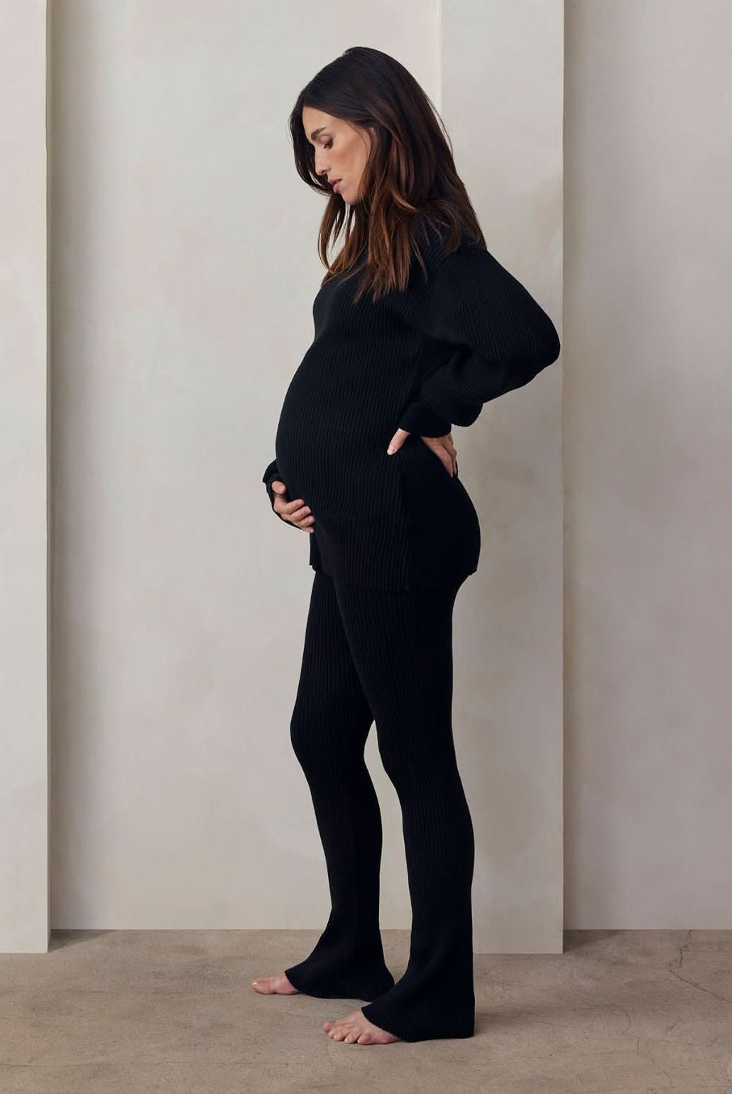 cozy knit turtleneck sweater and flare pant in black