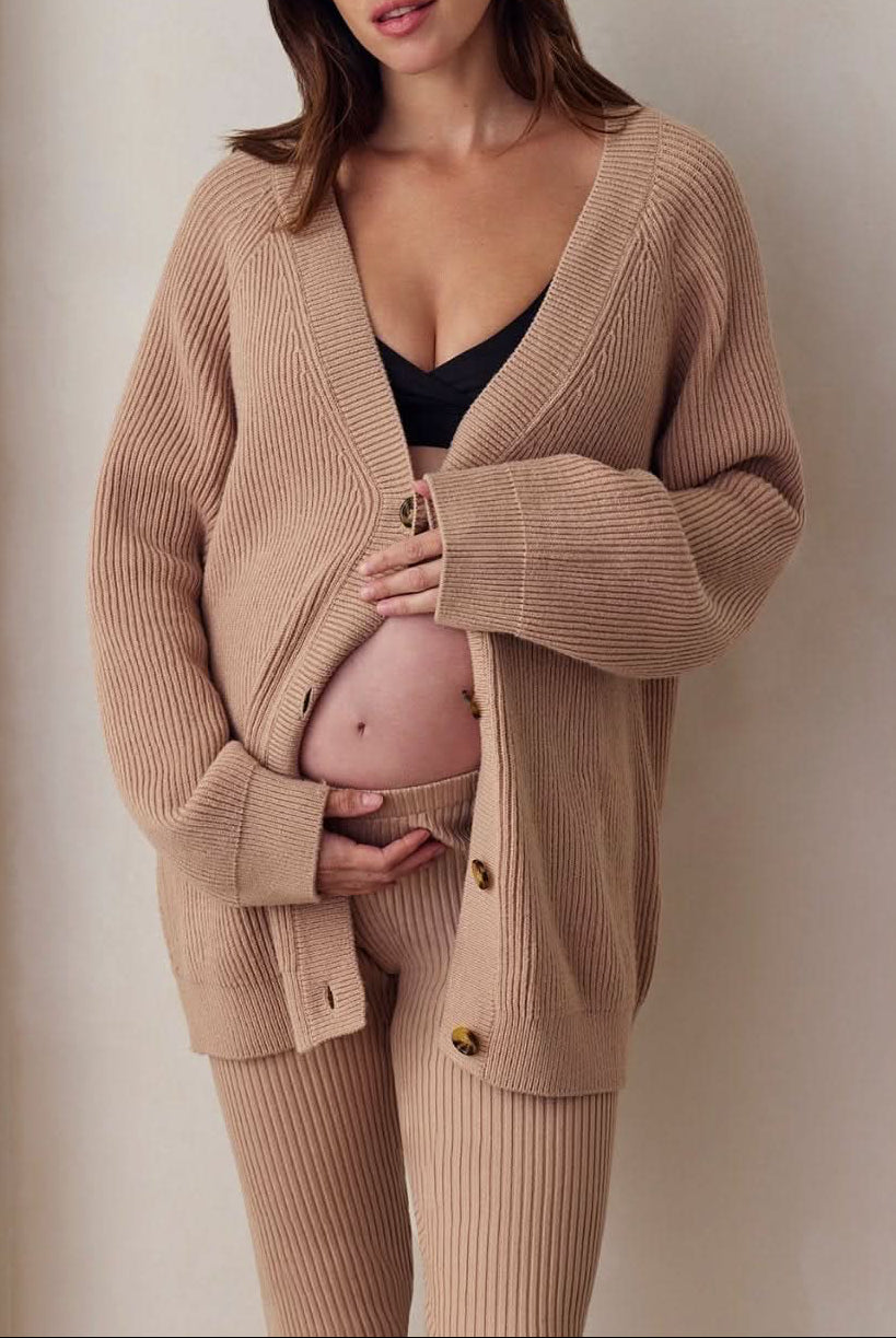 cozy knit flare pant in camel