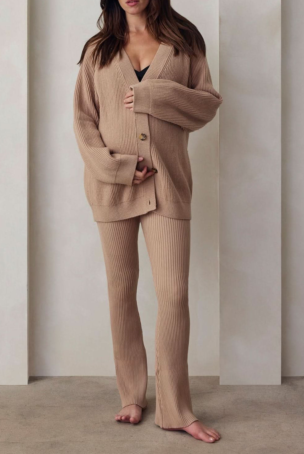 cozy knit flare pant in camel