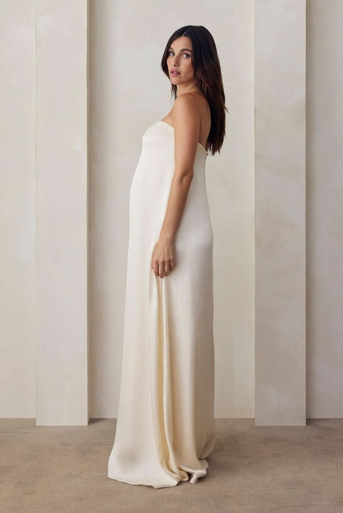 the brushed satin gown in ivory