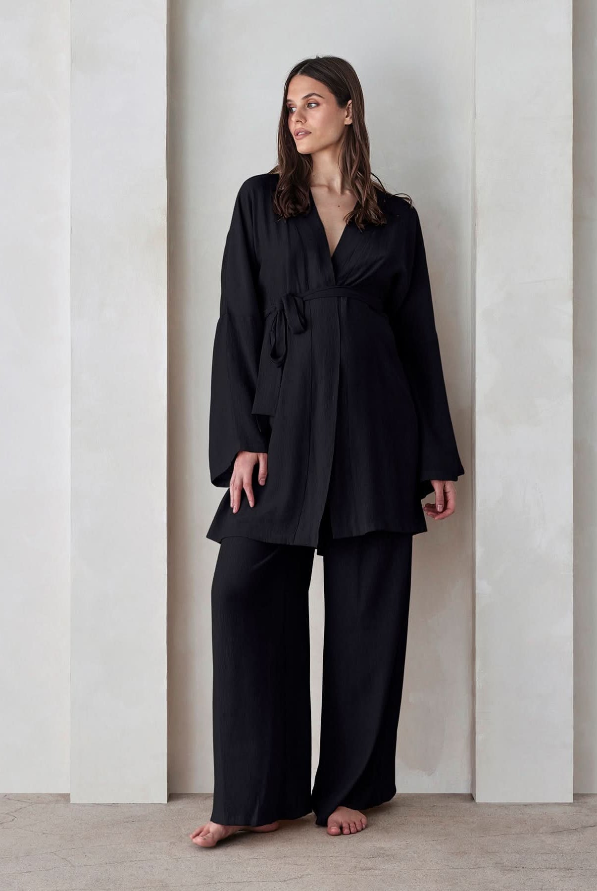 the maternity kimono robe in black gauze