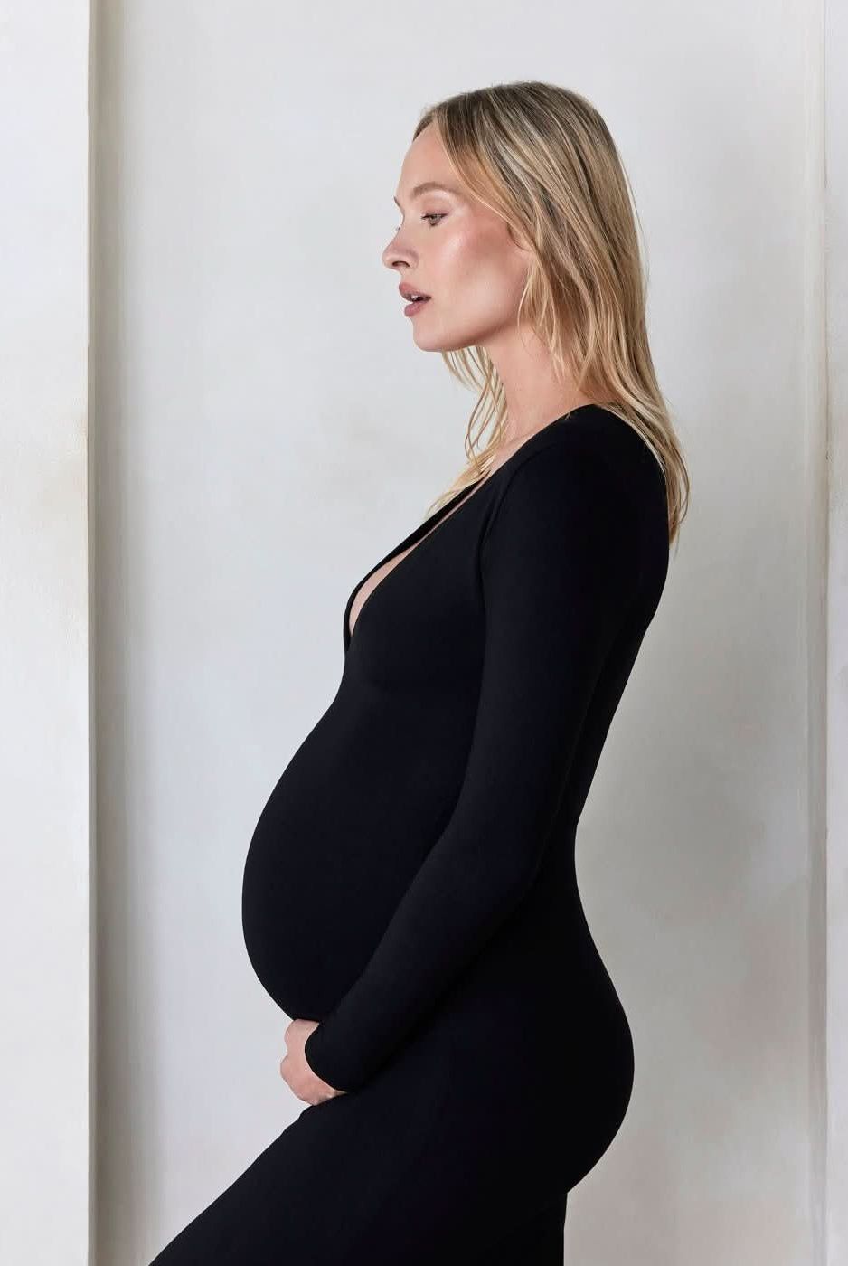 Bumpsuit Maternity The Long Sleeve V Neck Evening Dress in Black