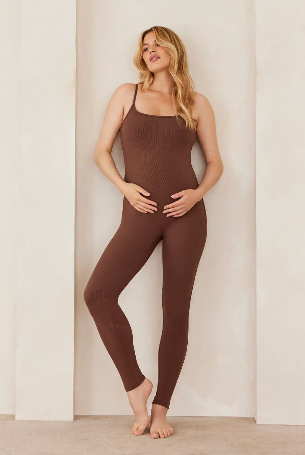 sculpting rib unitard in brown
