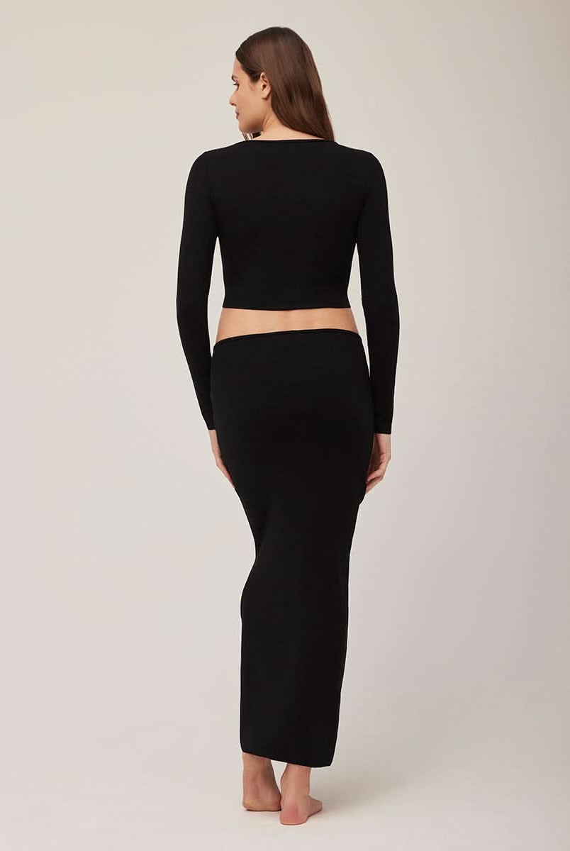 Bumpsuit Maternity Soft Rib Long sleeve Top in Black