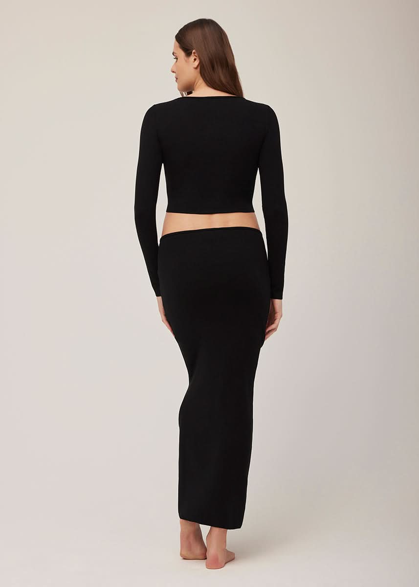 Bumpsuit Maternity Soft Rib Long sleeve Top in Black