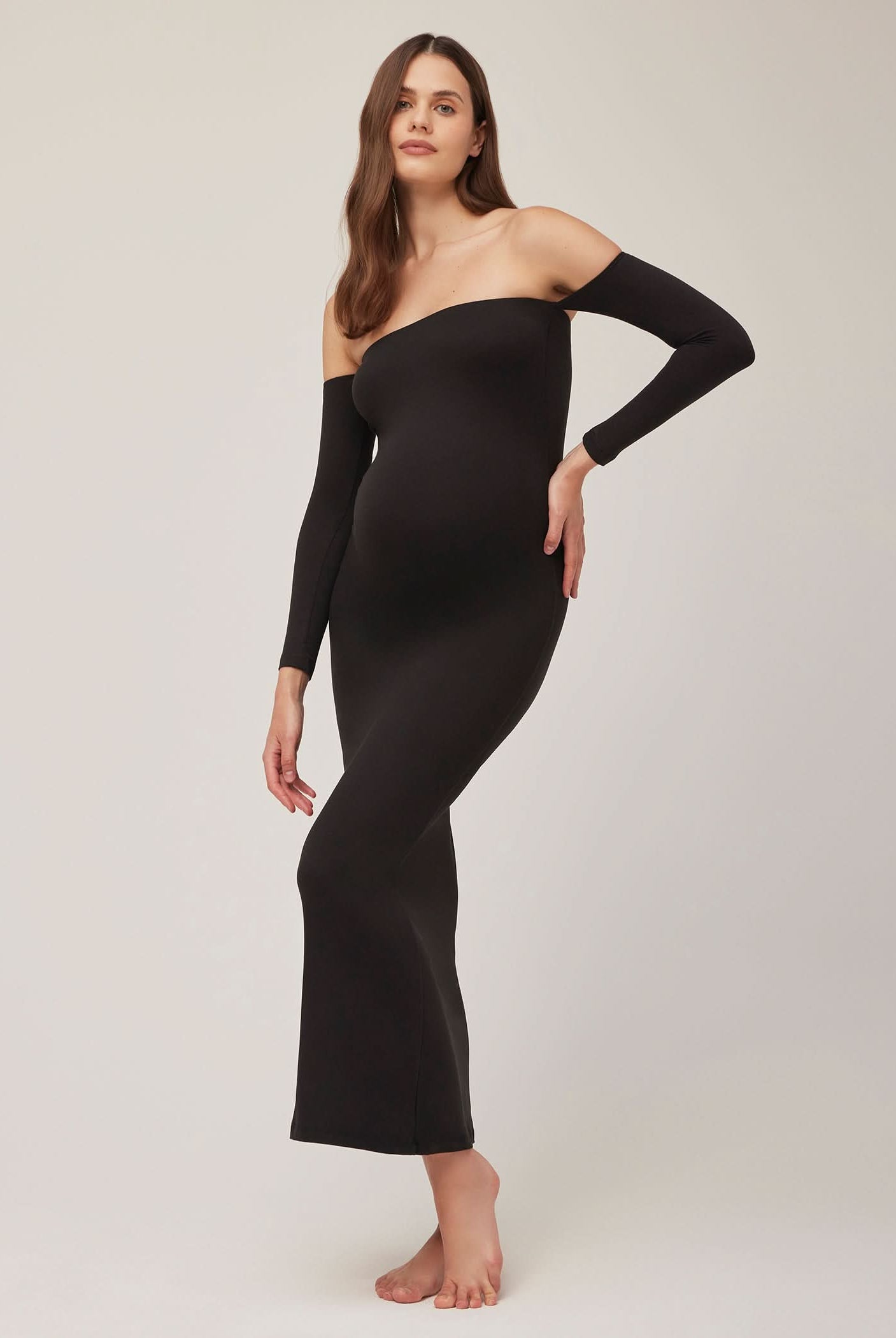 Bumpsuit Maternity The Angelina Off The Shoulder Maxi Dress in Black