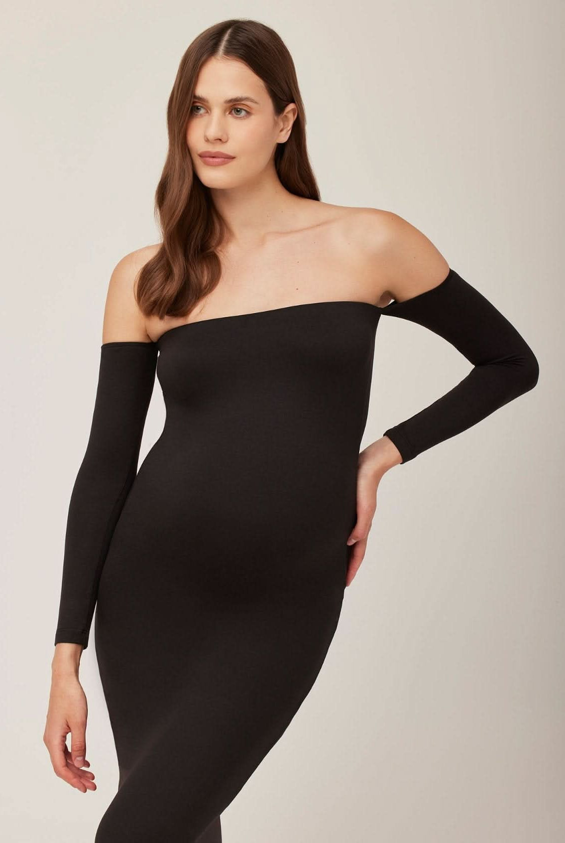 Bumpsuit Maternity The Angelina Off The Shoulder Maxi Dress in Black