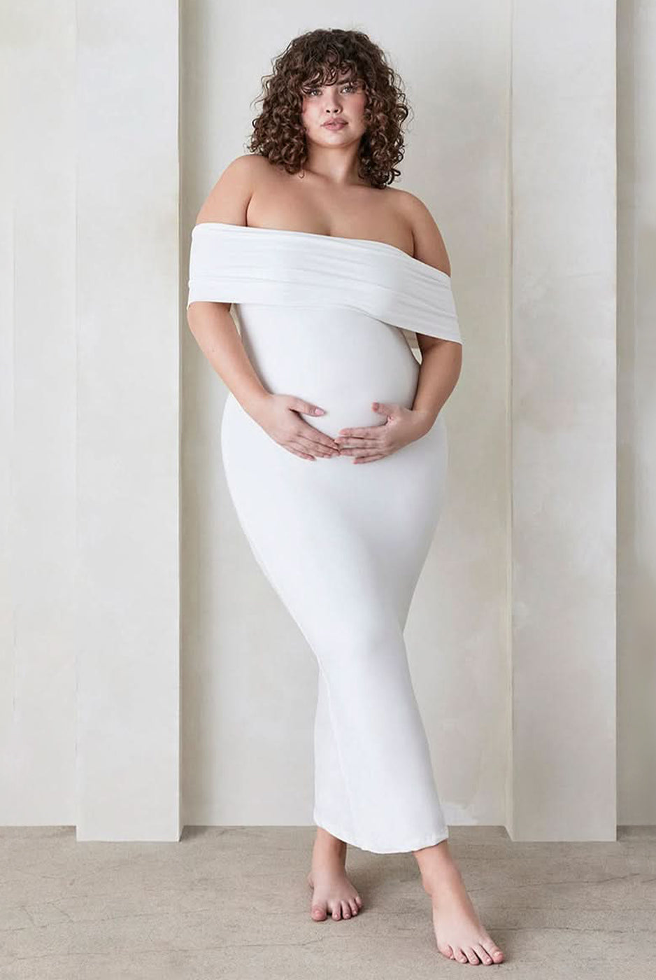 The Bumpsuit Maternity The Bianca Off Shoulder Maxi Dress in Ivory
