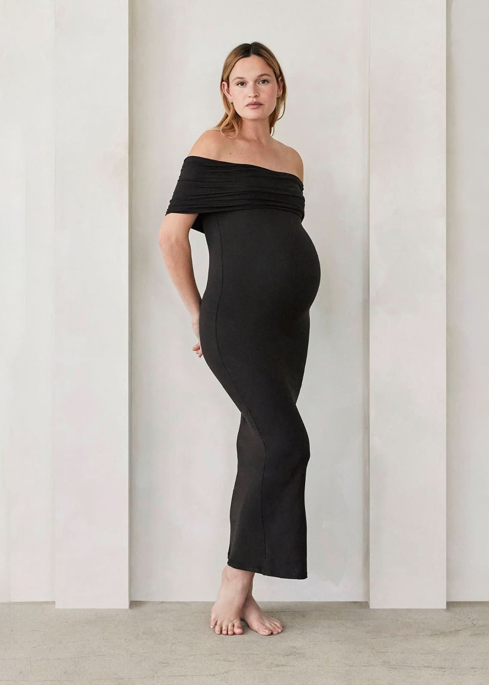 Bumpsuit Maternity The Bianca Off The Shoulder Evening Dress in Black