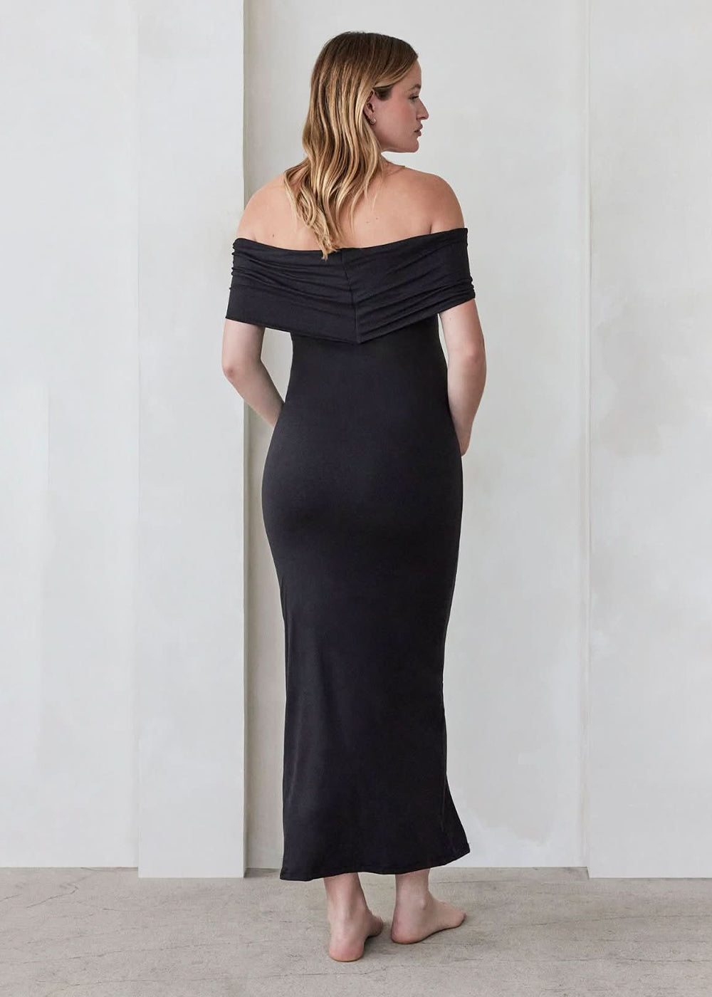 Bumpsuit Maternity The Bianca Off The Shoulder Evening Dress in Black