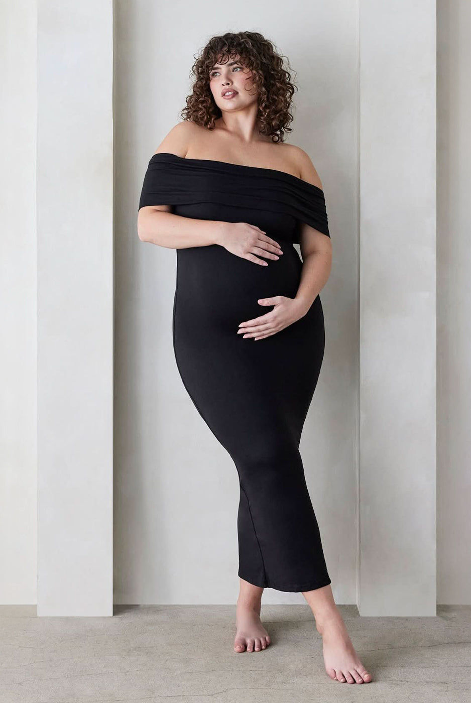 Bumpsuit Maternity The Bianca Off The Shoulder Evening Dress in Black