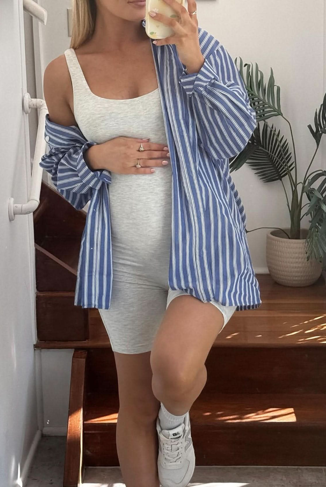 the cindy cotton maternity romper in heather grey ugc