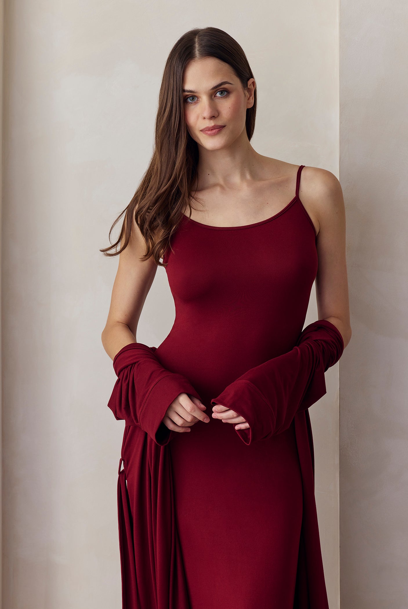 the cloud dress in burgundy