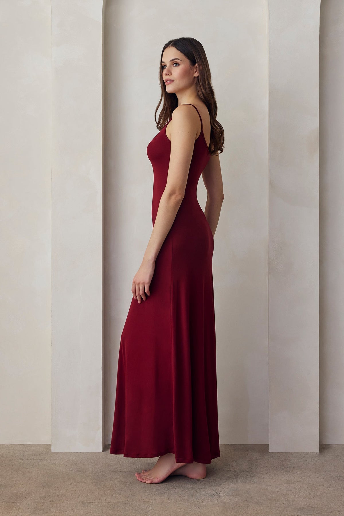 the cloud dress in burgundy