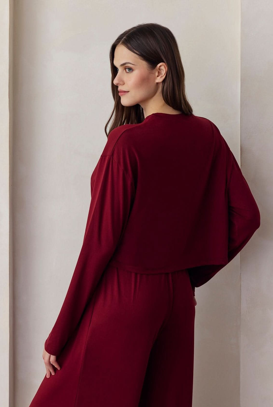 the cloud crop tee in burgundy