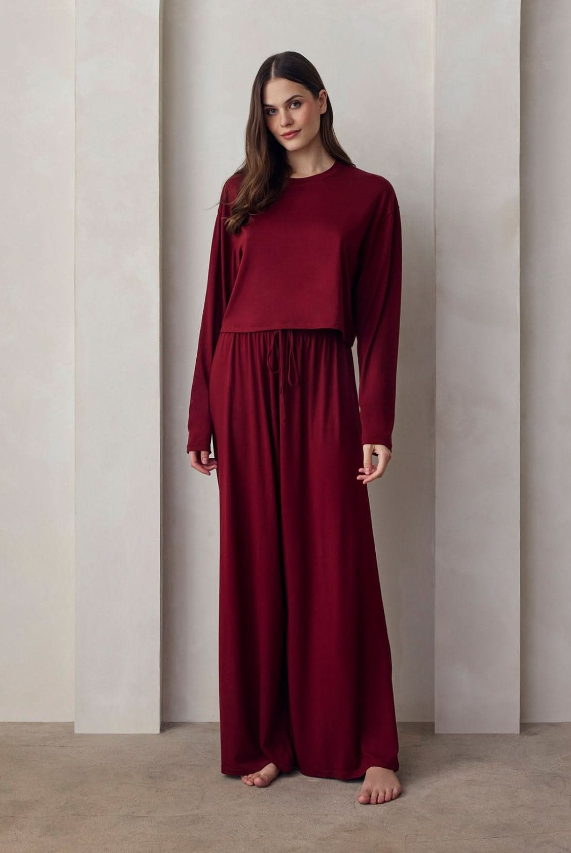 the cloud crop tee in burgundy