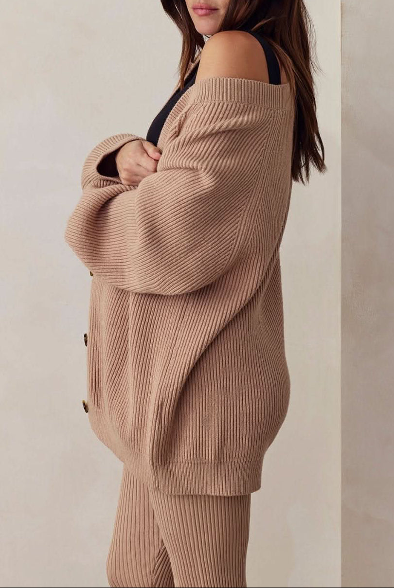 cozy knit cardigan in camel