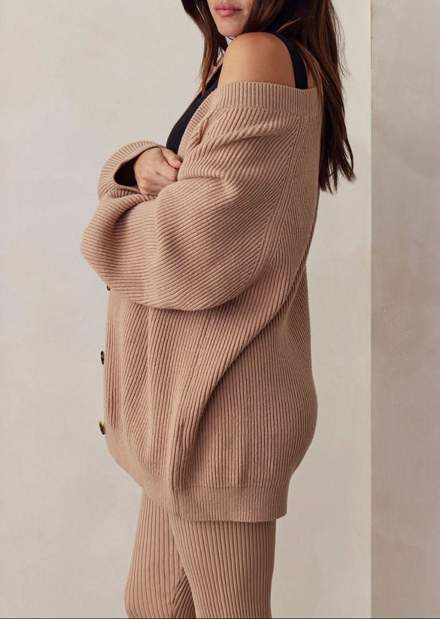 cozy knit cardigan in camel