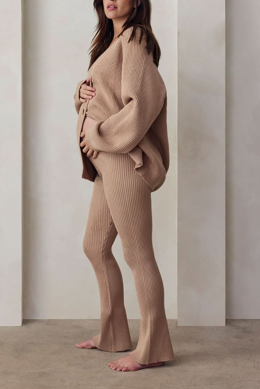 cozy knit flare pant in camel