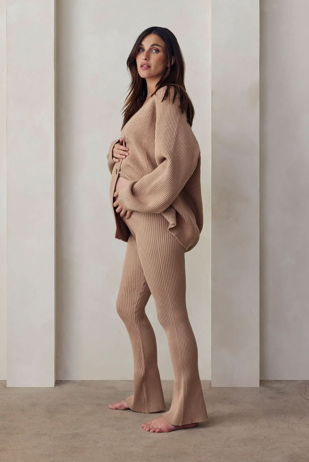 cozy knit flare pant in camel