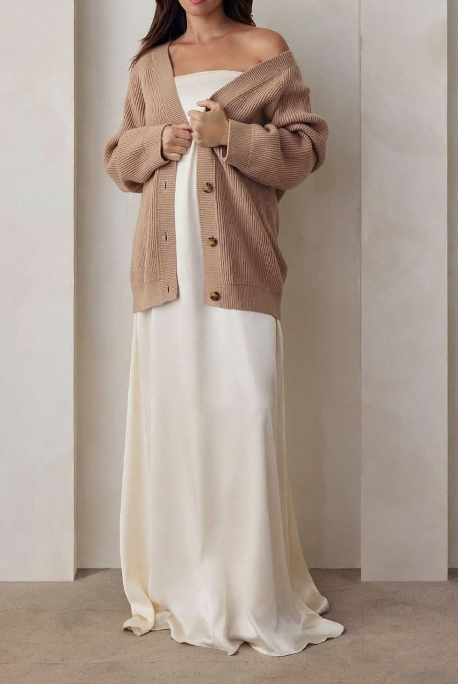 cozy knit cardigan in camel