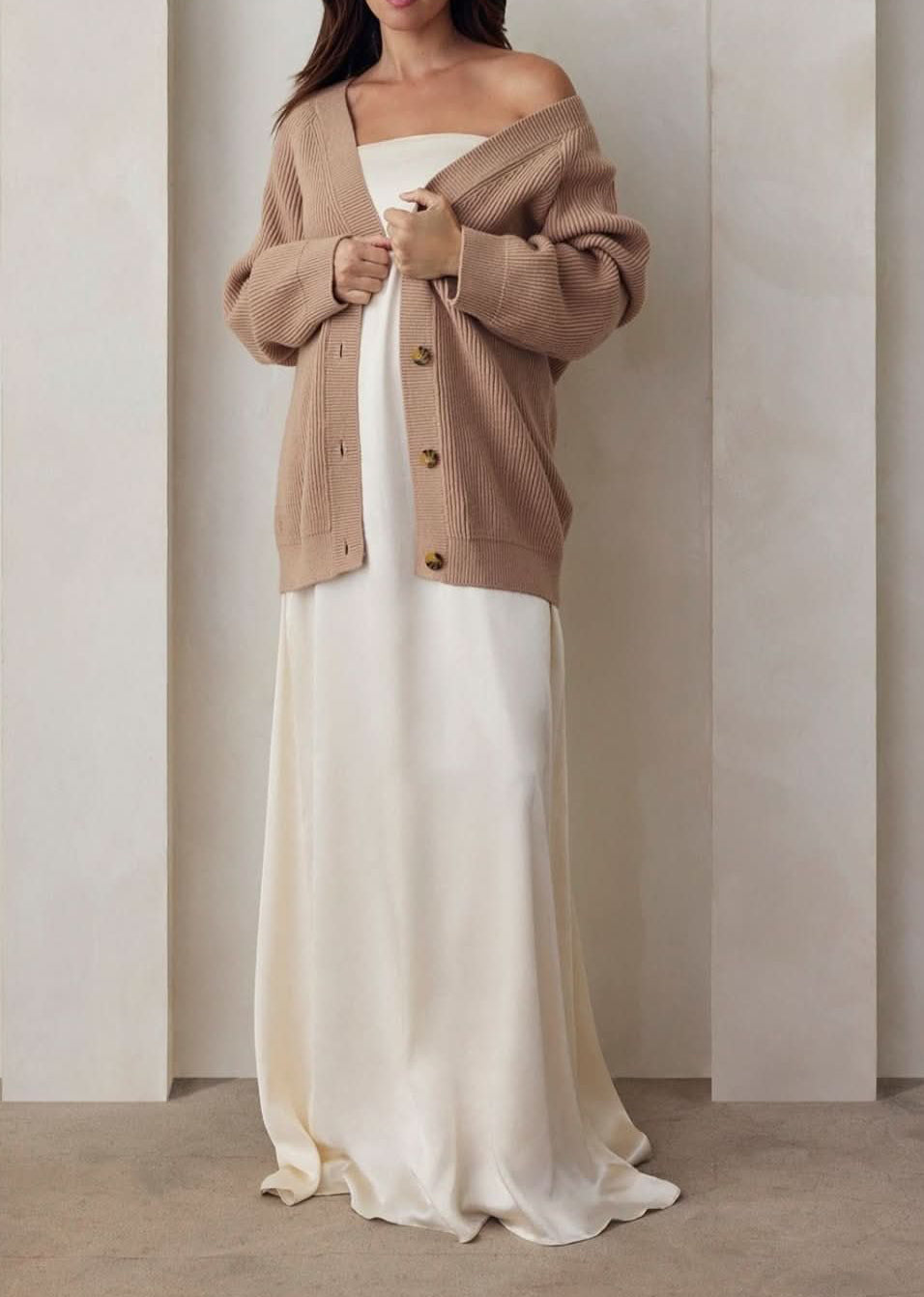 cozy knit cardigan in camel