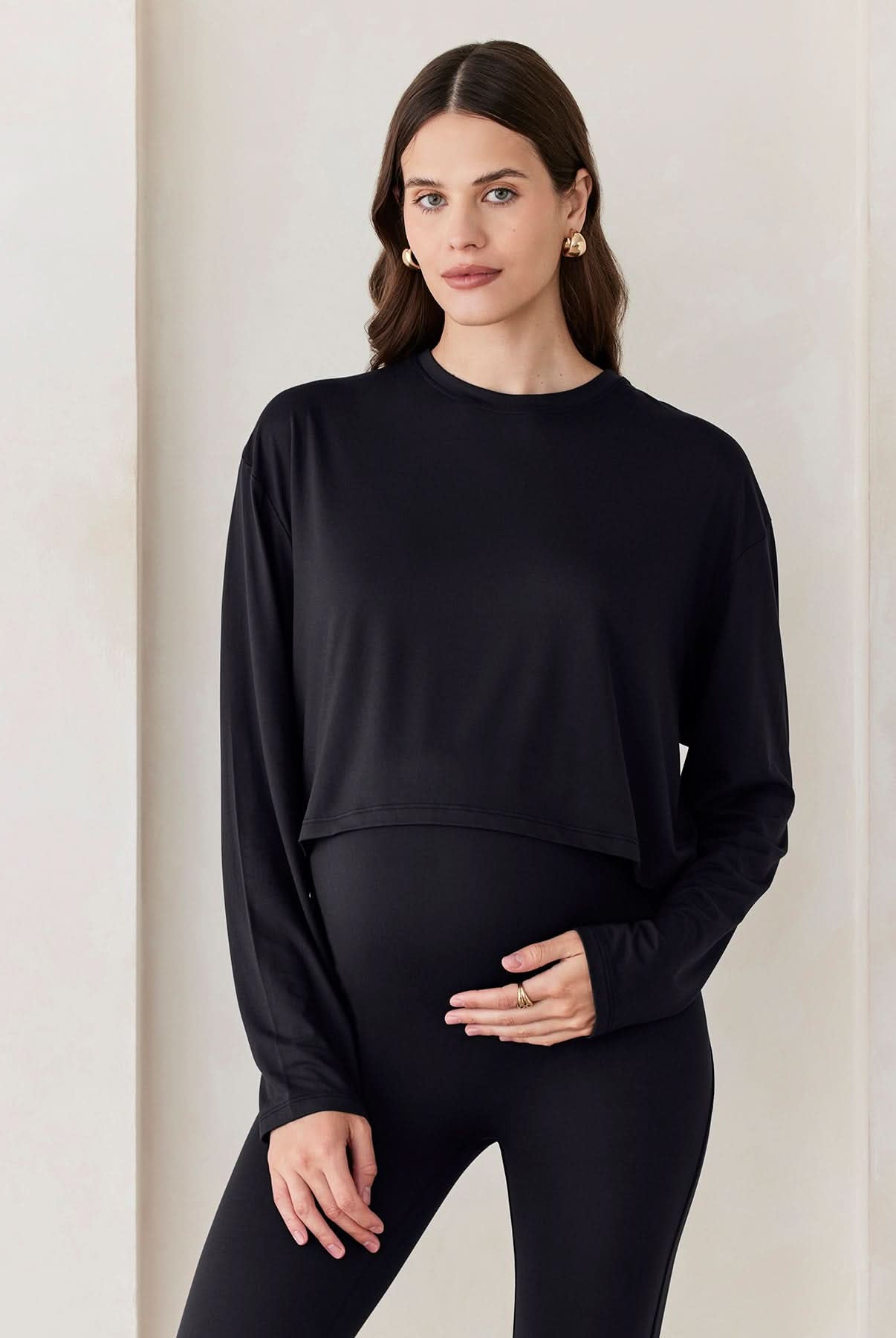 Bumpsuit Maternity The Cloud Crop Long Sleeve Loungewear Tee in Black