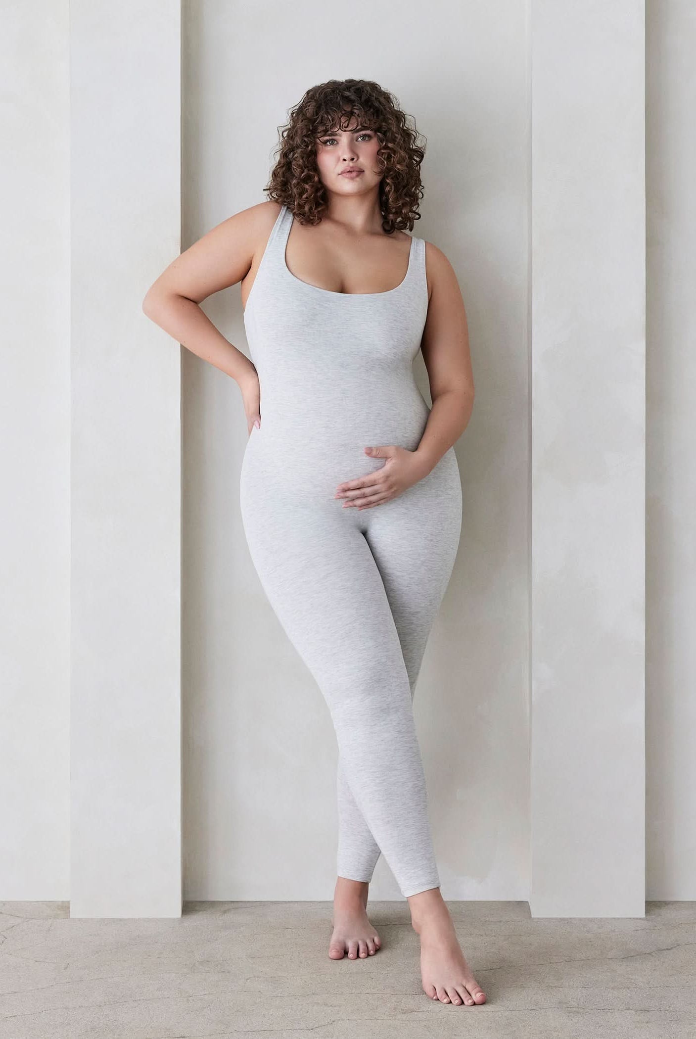 Bumpsuit Maternity The Lucy Sleeveless Scoop Neck Jumpsuit in Heather Grey