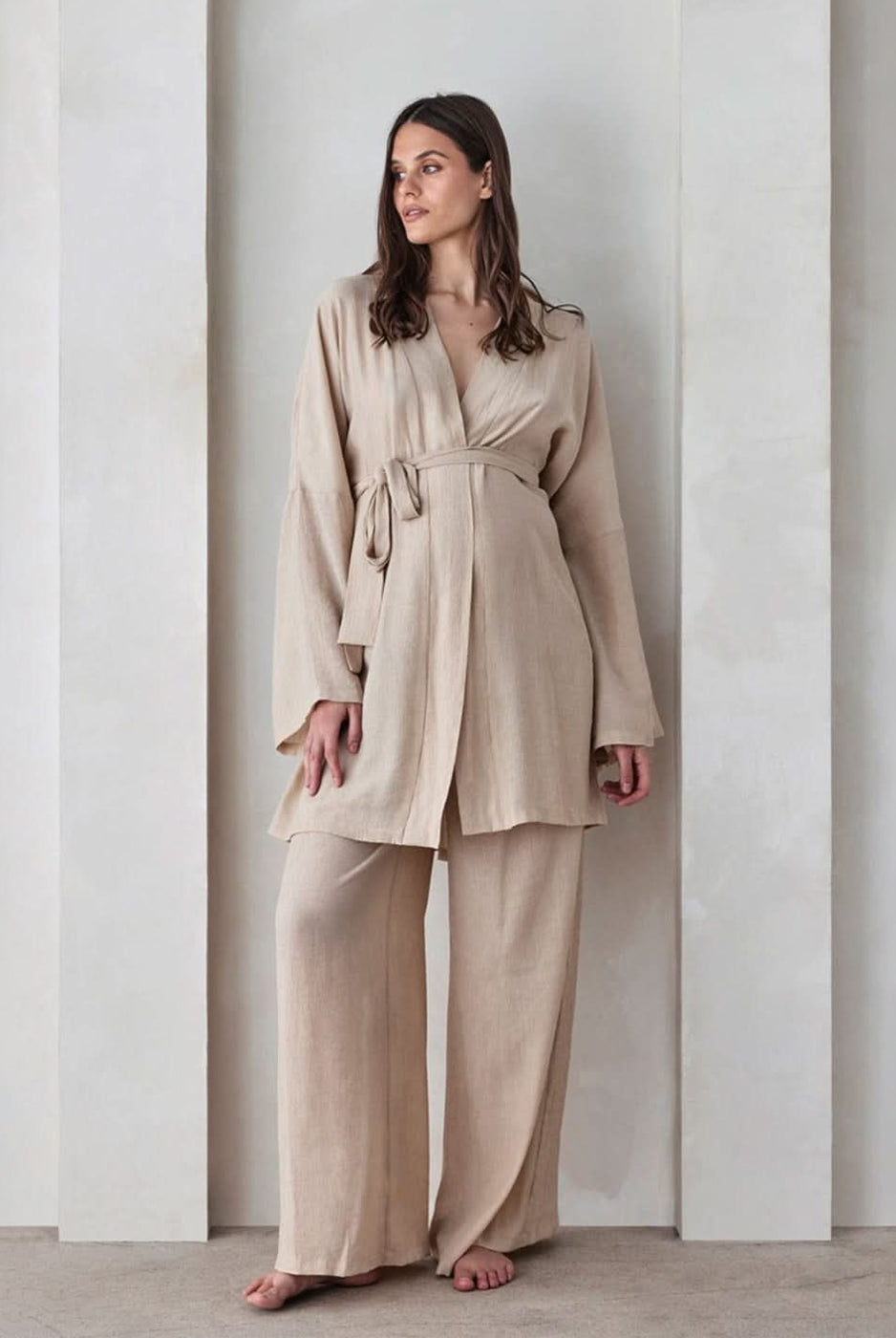 the maternity kimono robe in sand gauze