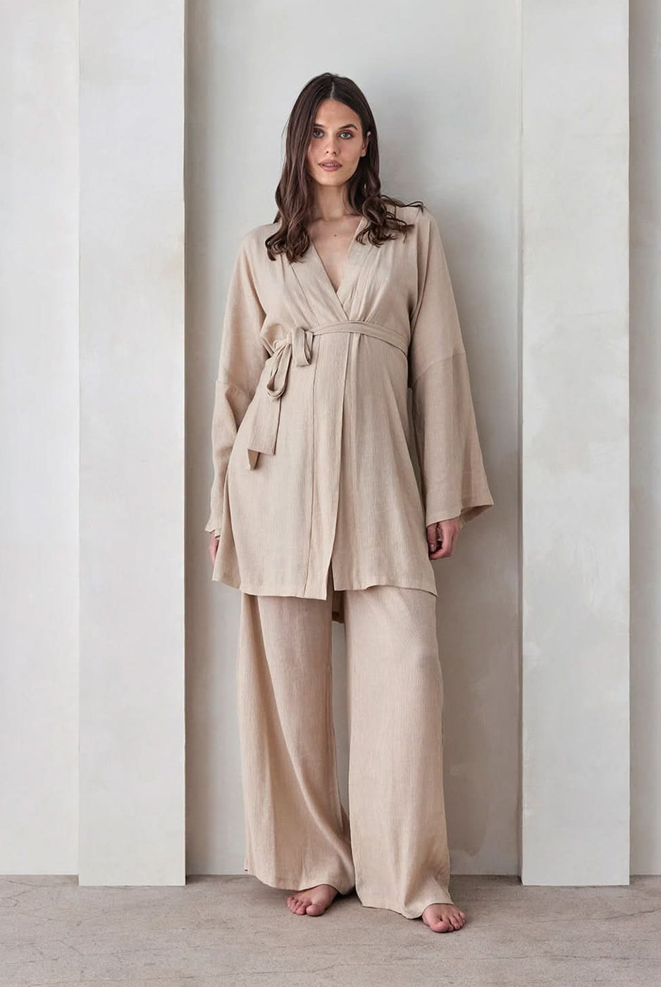 the maternity kimono robe in sand gauze