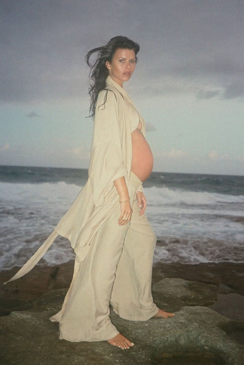 the maternity kimono robe in sand gauze