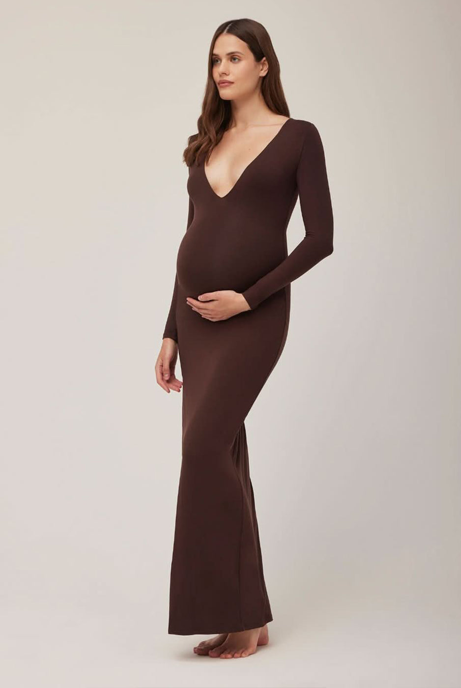 the maternity long sleeve v neck evening dress in chocolate