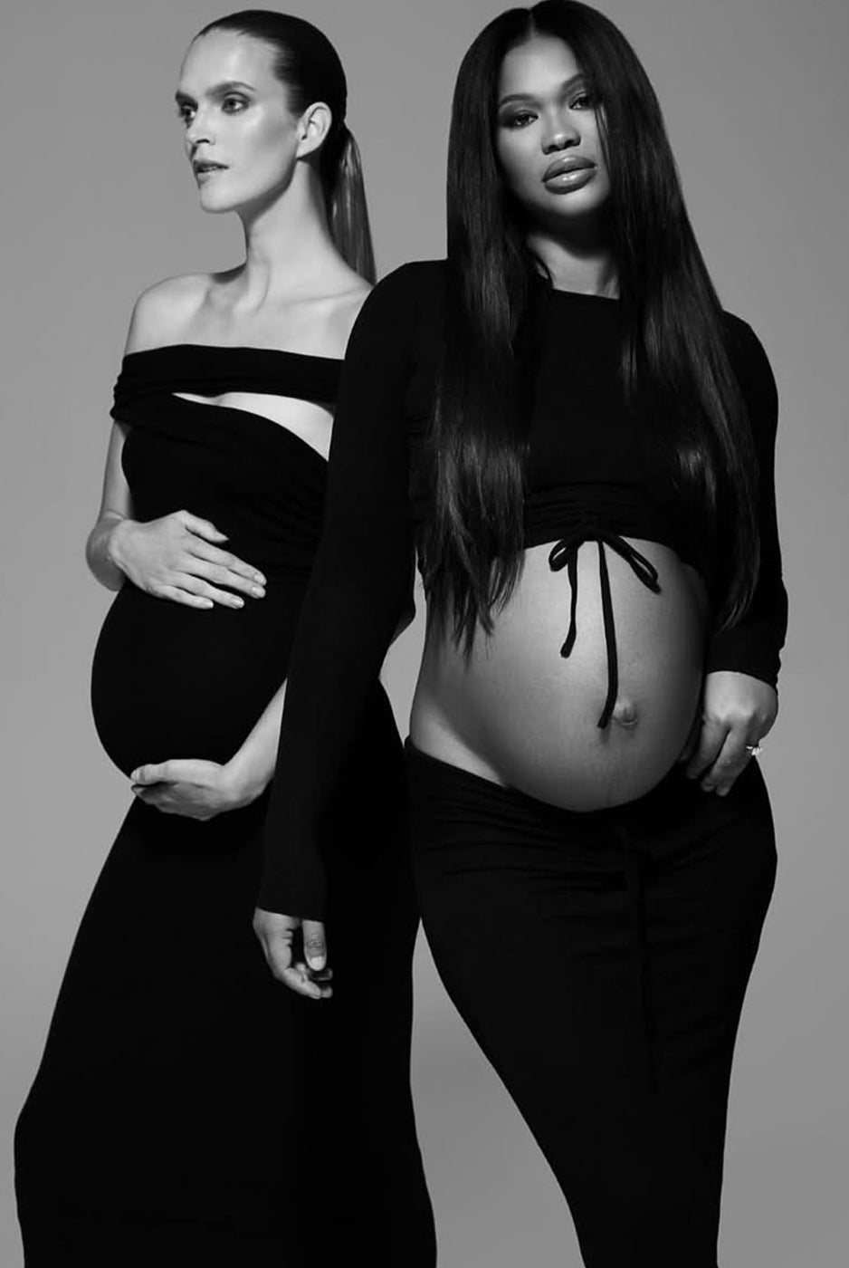 the soft rib long sleeve maternity cropped top in black chanel iman