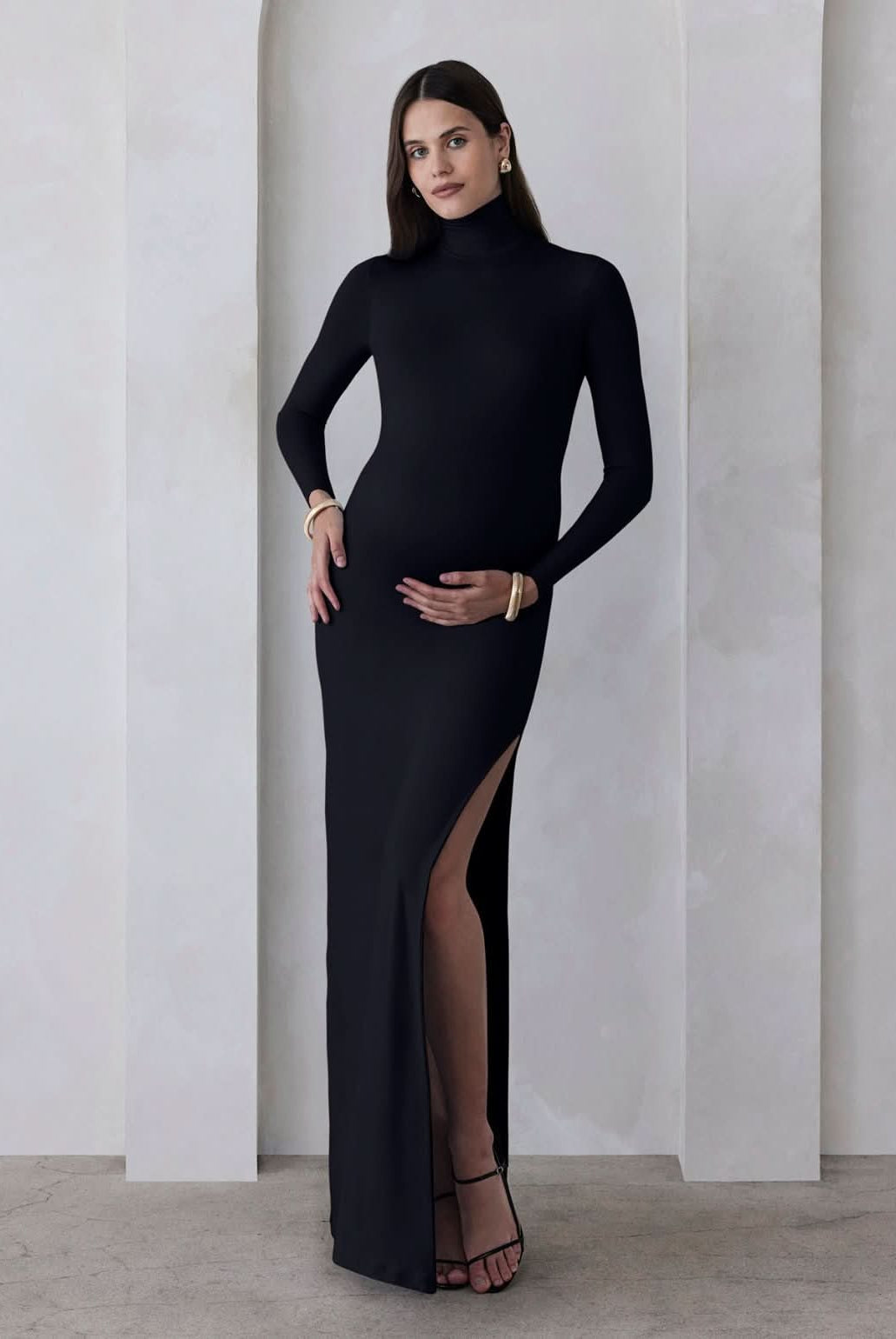 the monica turtleneck long sleeve maxi dress in black