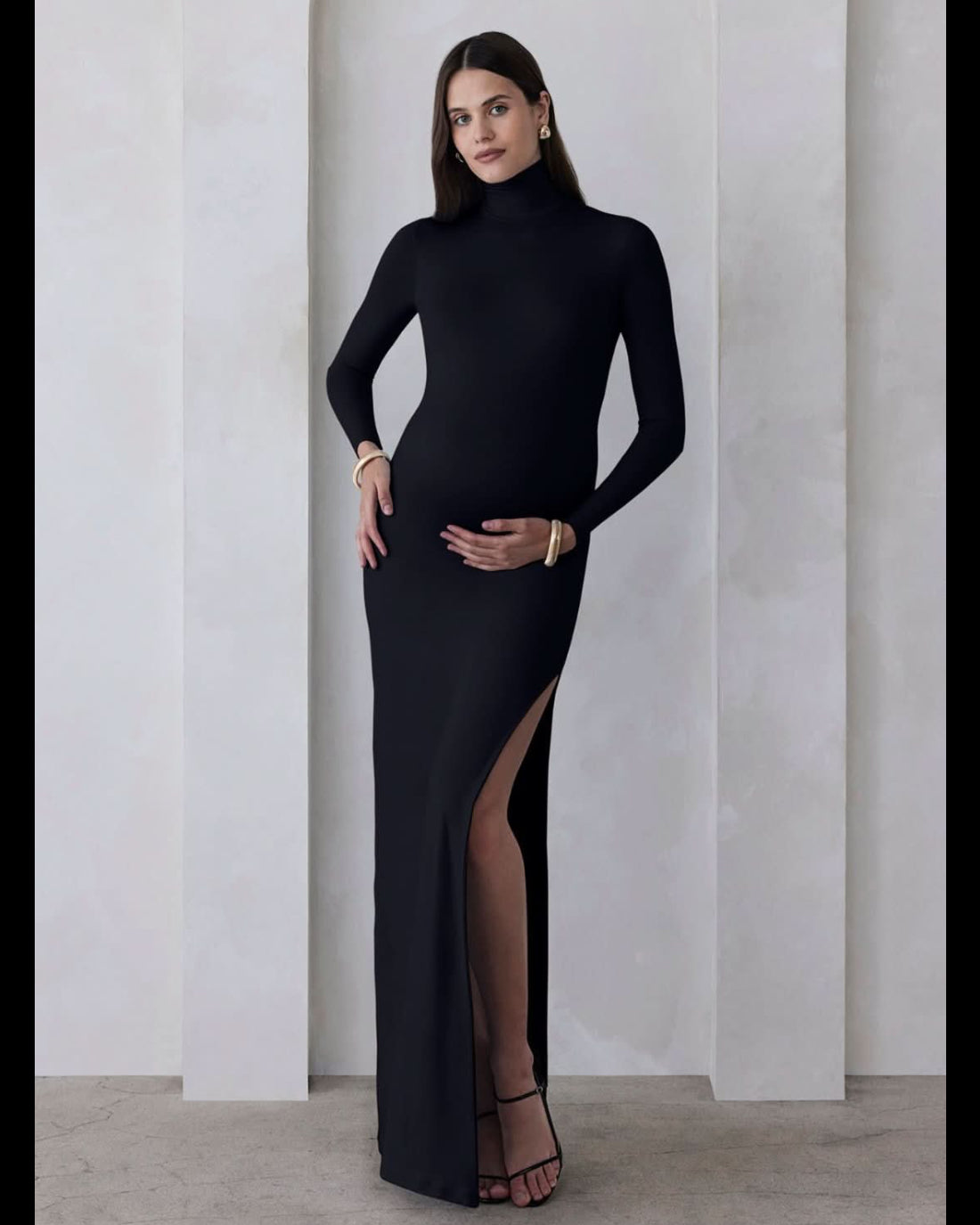 the monica turtleneck long sleeve maxi dress in black