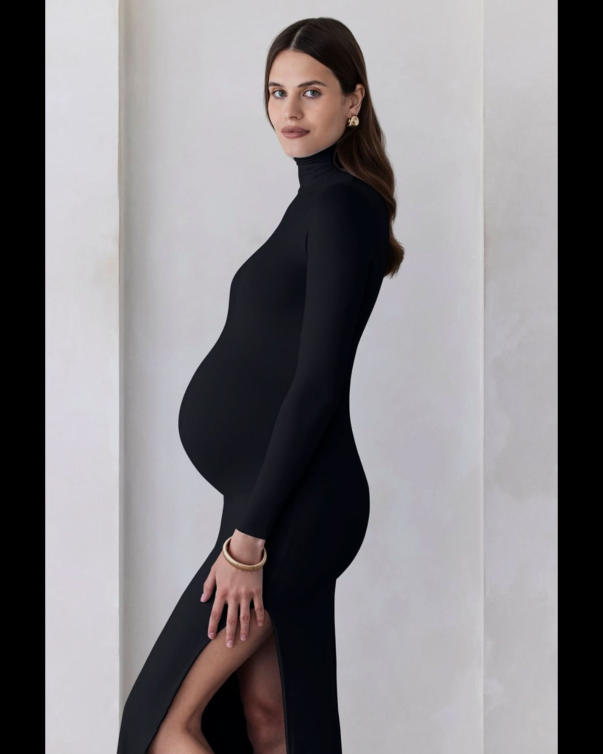 the monica turtleneck long sleeve maxi dress in black