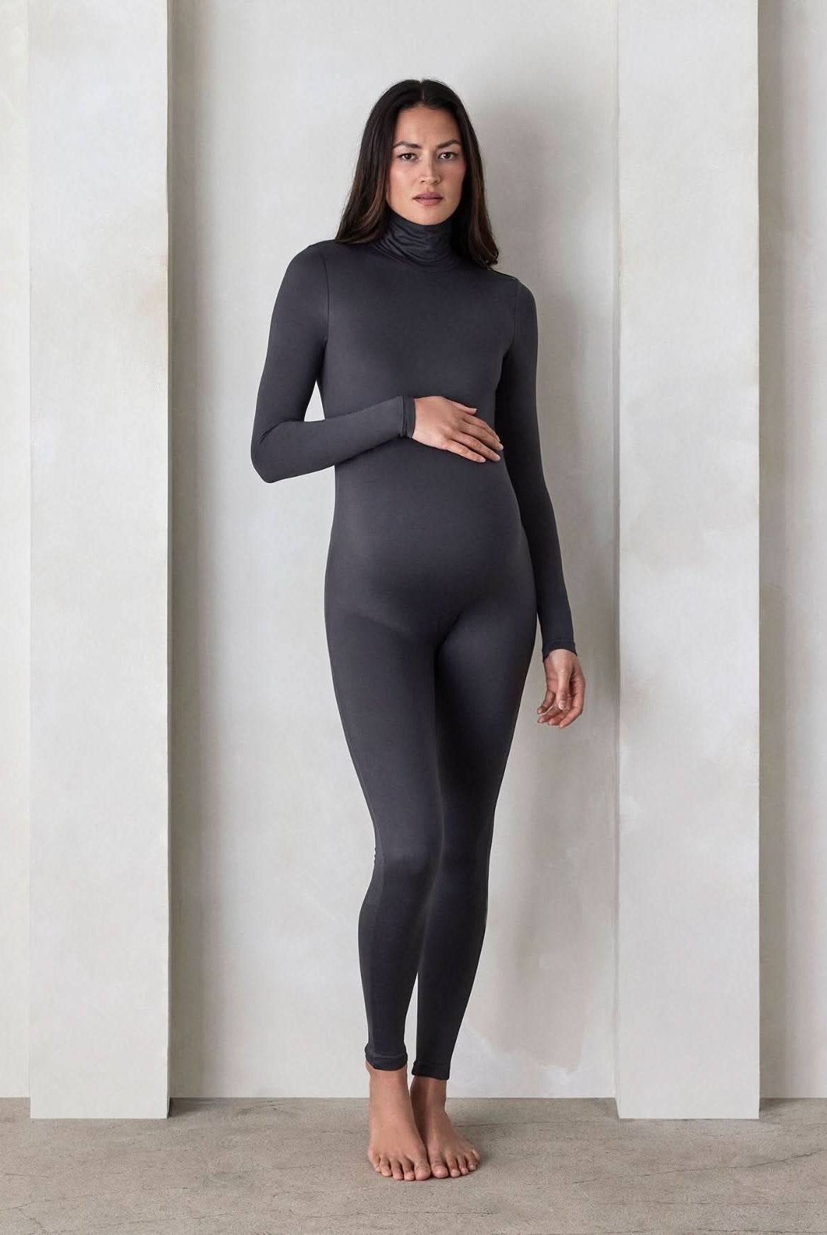 Bumpsuit Maternity The Penelope Turtleneck Long sleeve Jumpsuit in Slate