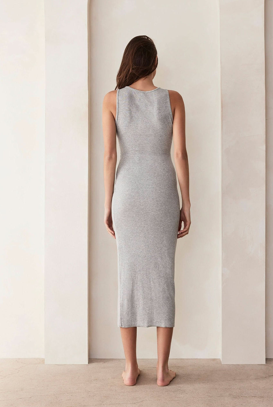 Bumpsuit Maternity Soft Rib Boat Neck Midi Dress in Heather Grey